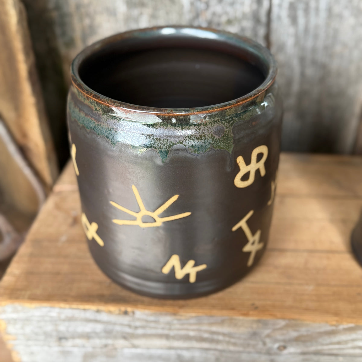Kitchen Utensil Crock,and Oil Bottle - Leather/ Sagebrush Branded