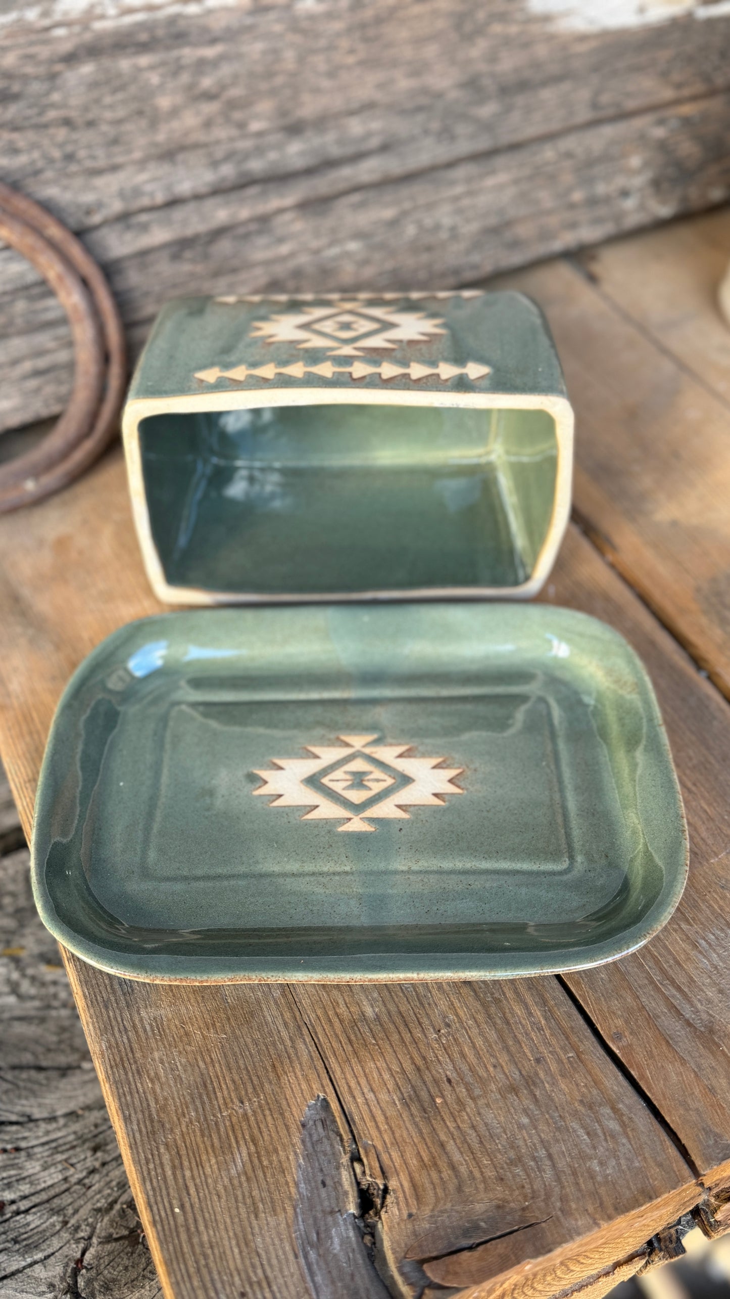 Set- Southwestern Butter dish, soap dispenser and oil bottle