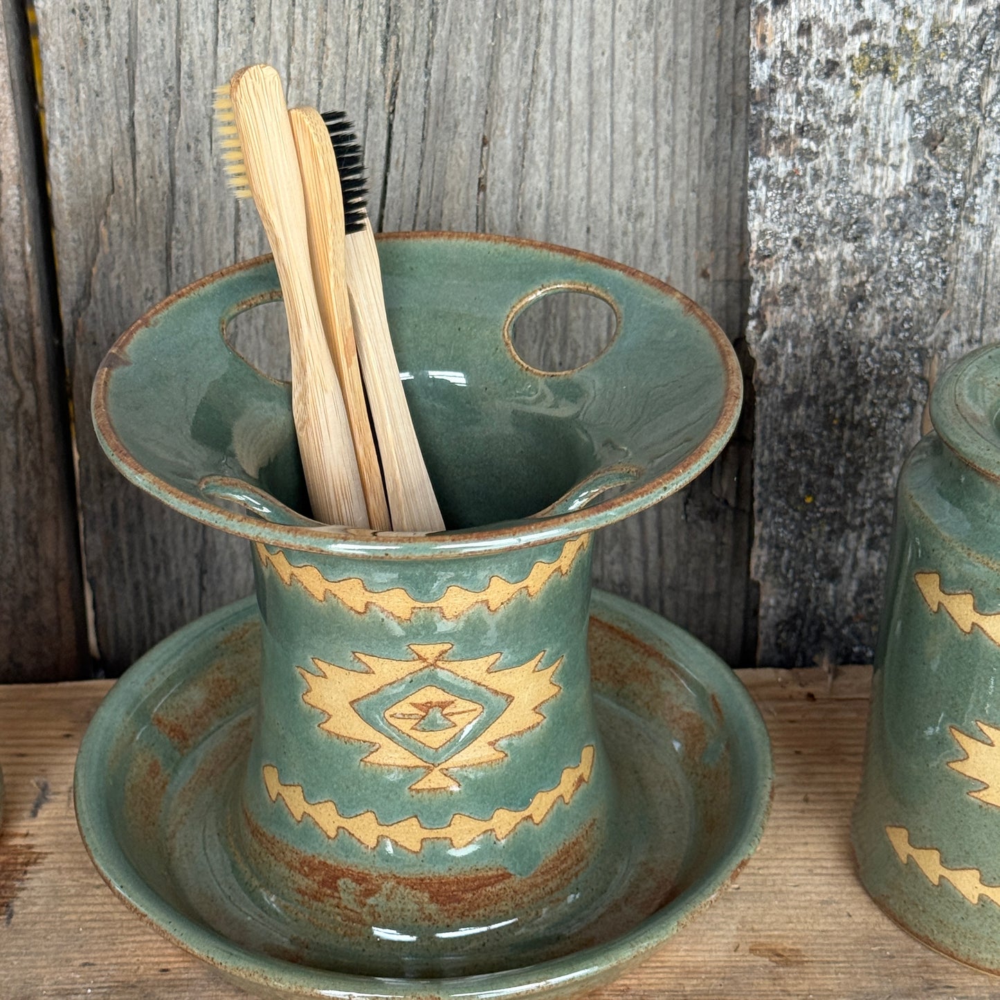 Bathroom Set of 3 - Soap Bottle, canister, and toothbrush holder - Southwestern Sagebrush