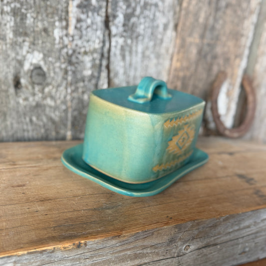 Butter Dish Turquoise Matte Southwestern