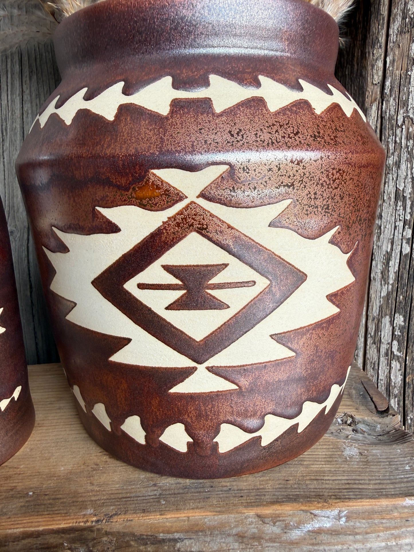 Kitchen Utensil Crock, spoon rest and Oil Bottle - Copper Southwestern