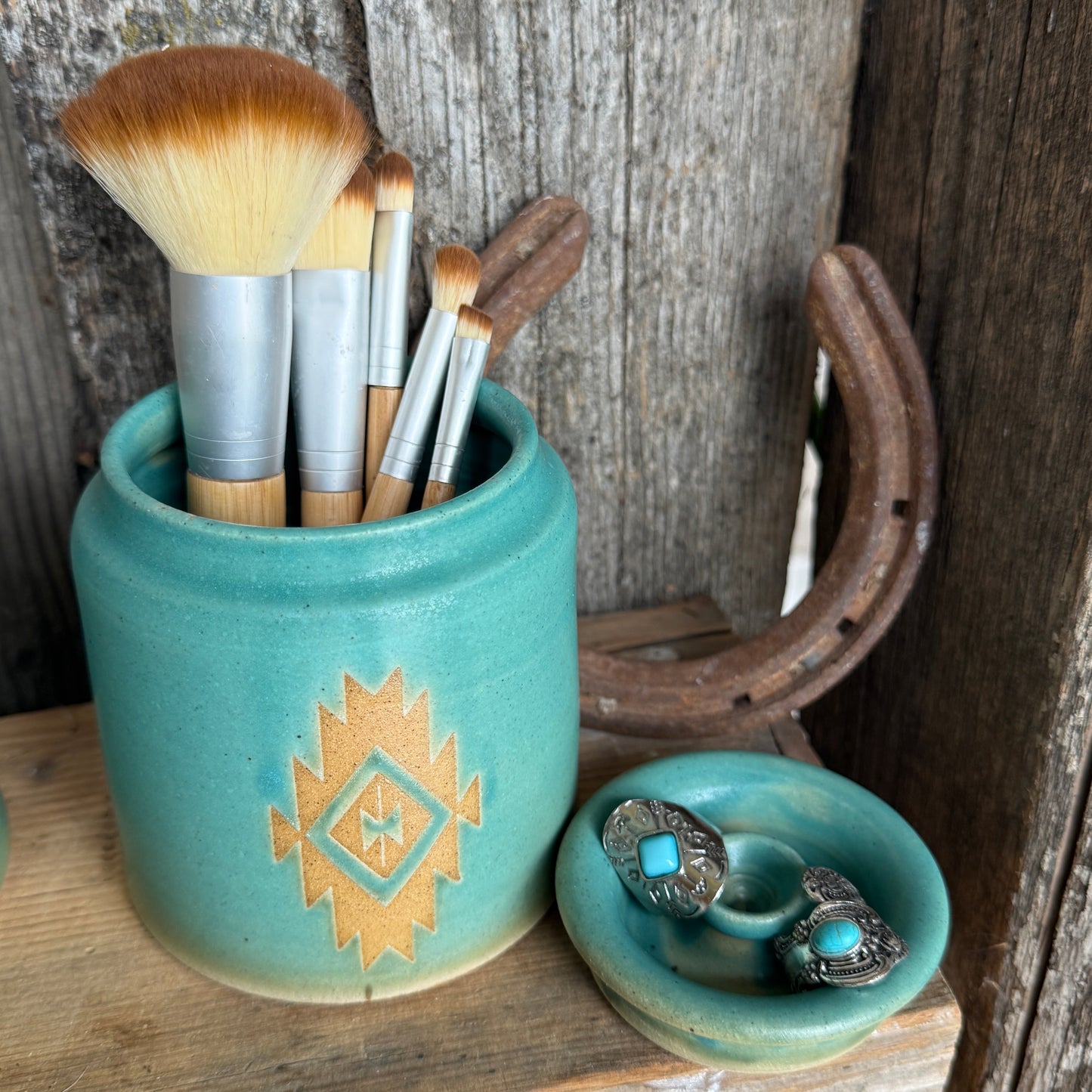 Bathroom Set of 3 - Soap Bottle, canister, and electic toothbrush holder - Southwestern Turquoise