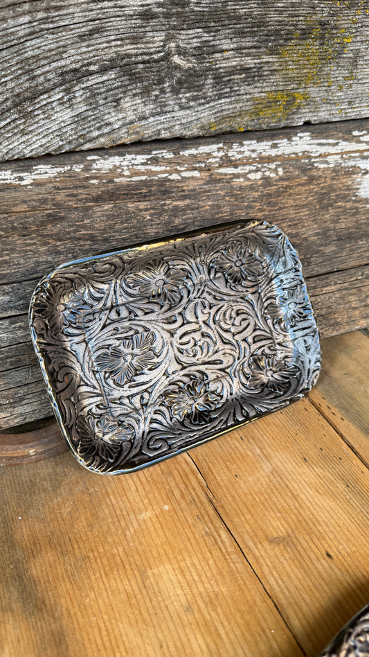 9” Stamped Leather Serving Platter