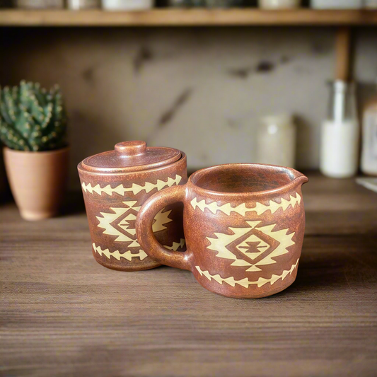 Cream carafe and Sugar Bowl in copper