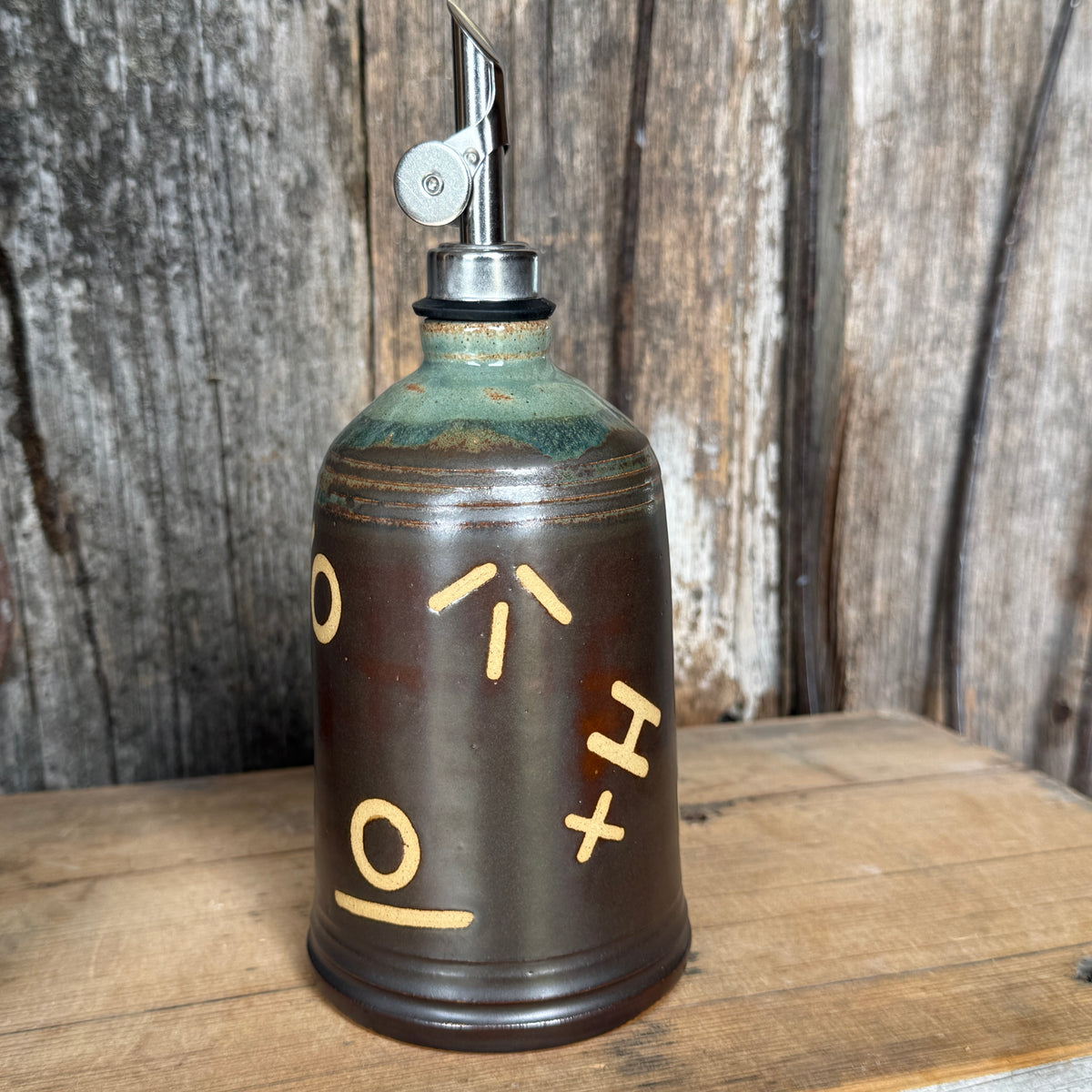 Kitchen Utensil Crock,and Oil Bottle - Leather/ Sagebrush Branded