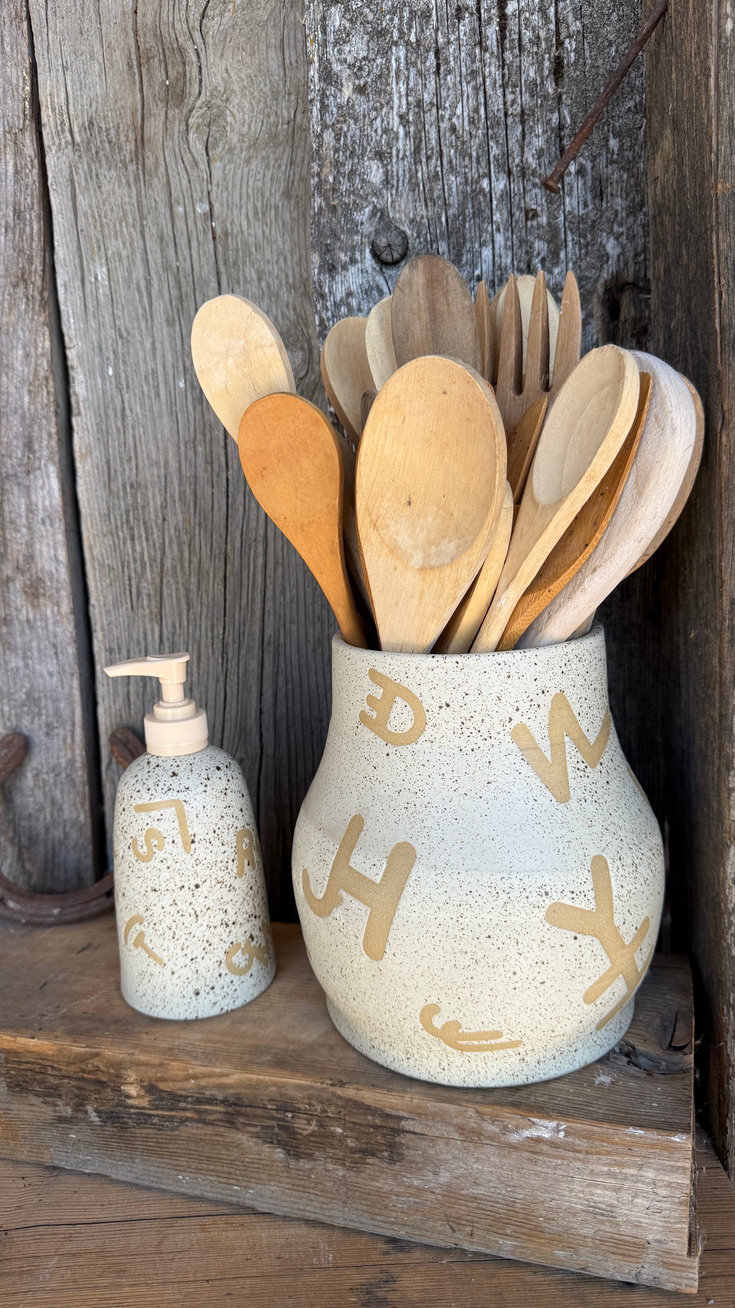 Kitchen Utensil Crock and Soap Dispenser - Branded