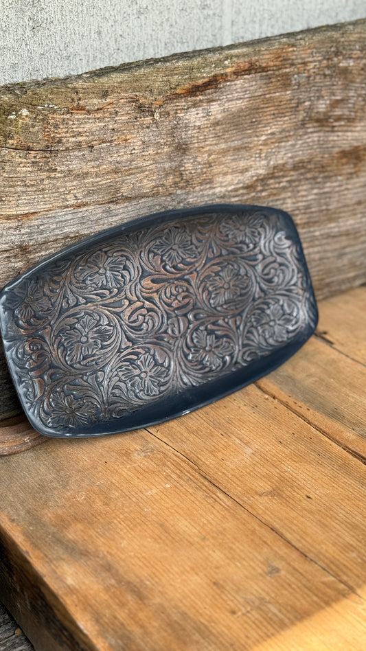 12” “hand tooled leather”  Serving Platter