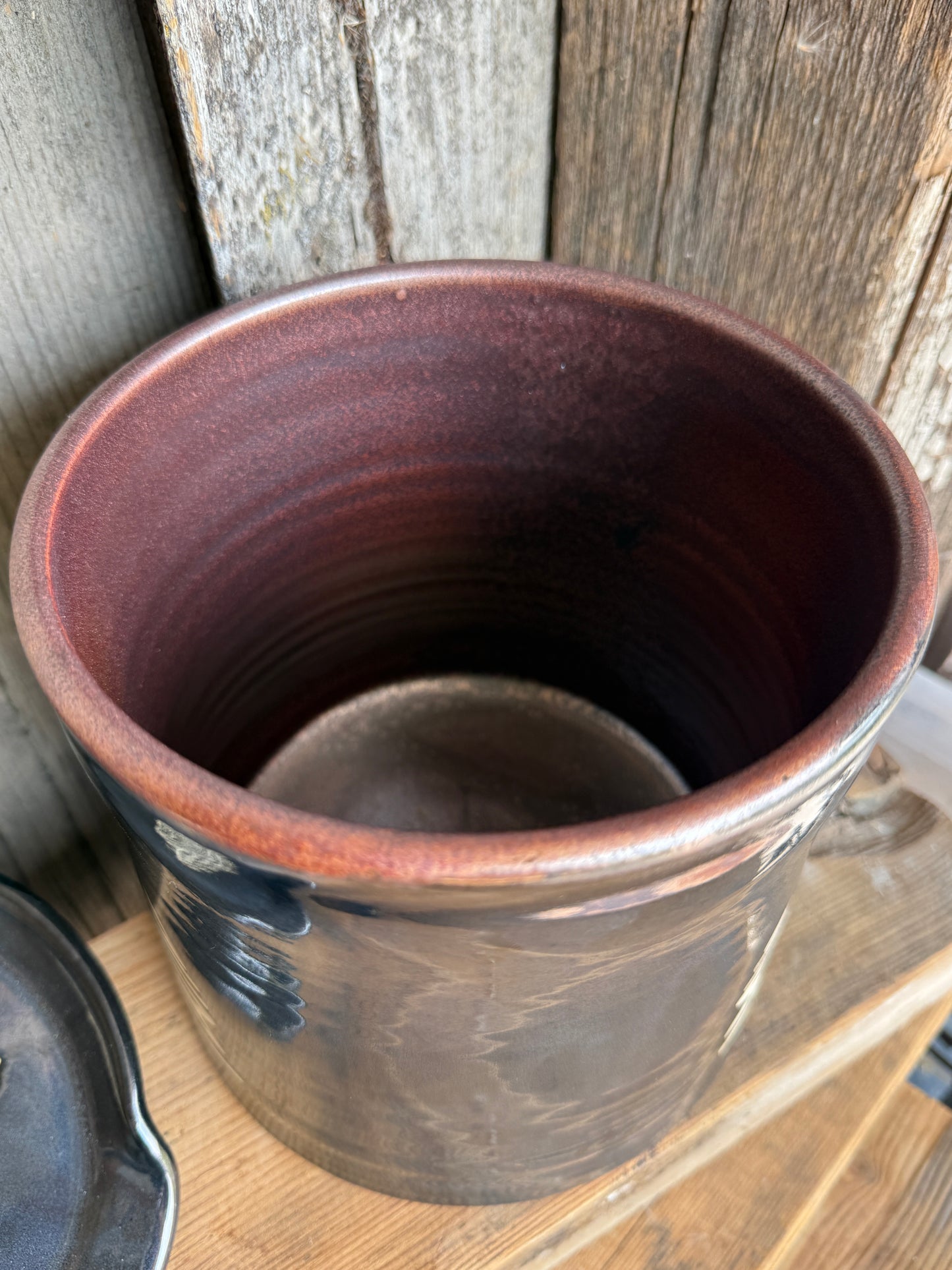 Kitchen Utensil Crock, spoon rest and Oil Bottle - gunmetal boot stitch