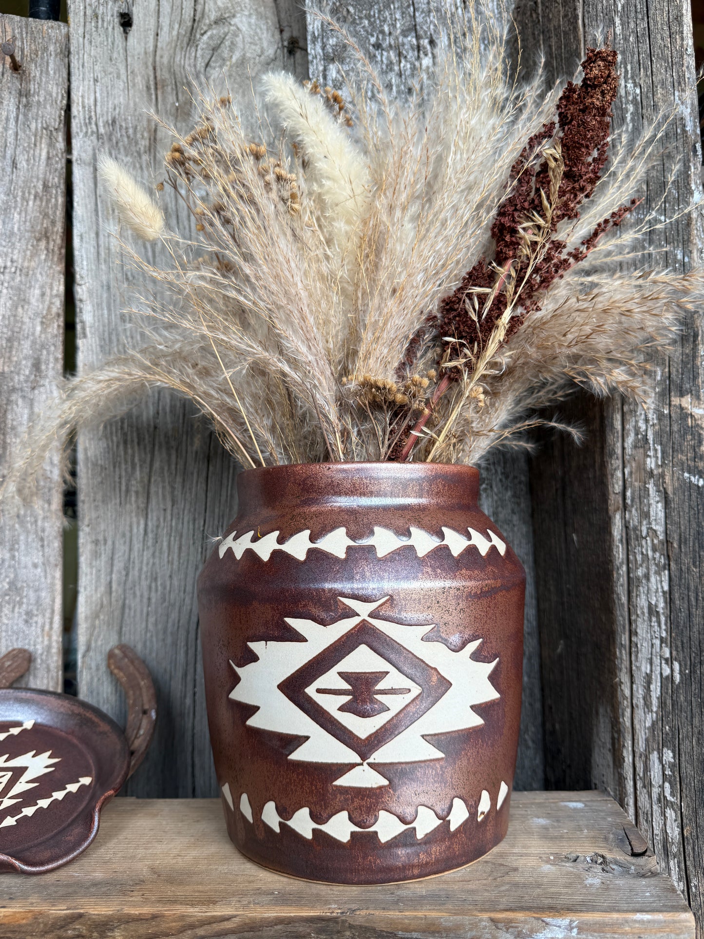 Kitchen Utensil Crock, spoon rest and Oil Bottle - Copper Southwestern