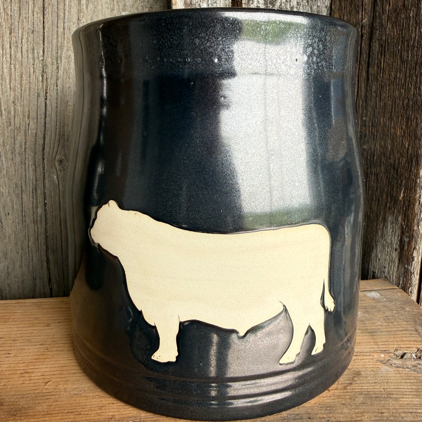Kitchen Utensil Crock, spoon rest and soap dispenser- gunmetal cattle