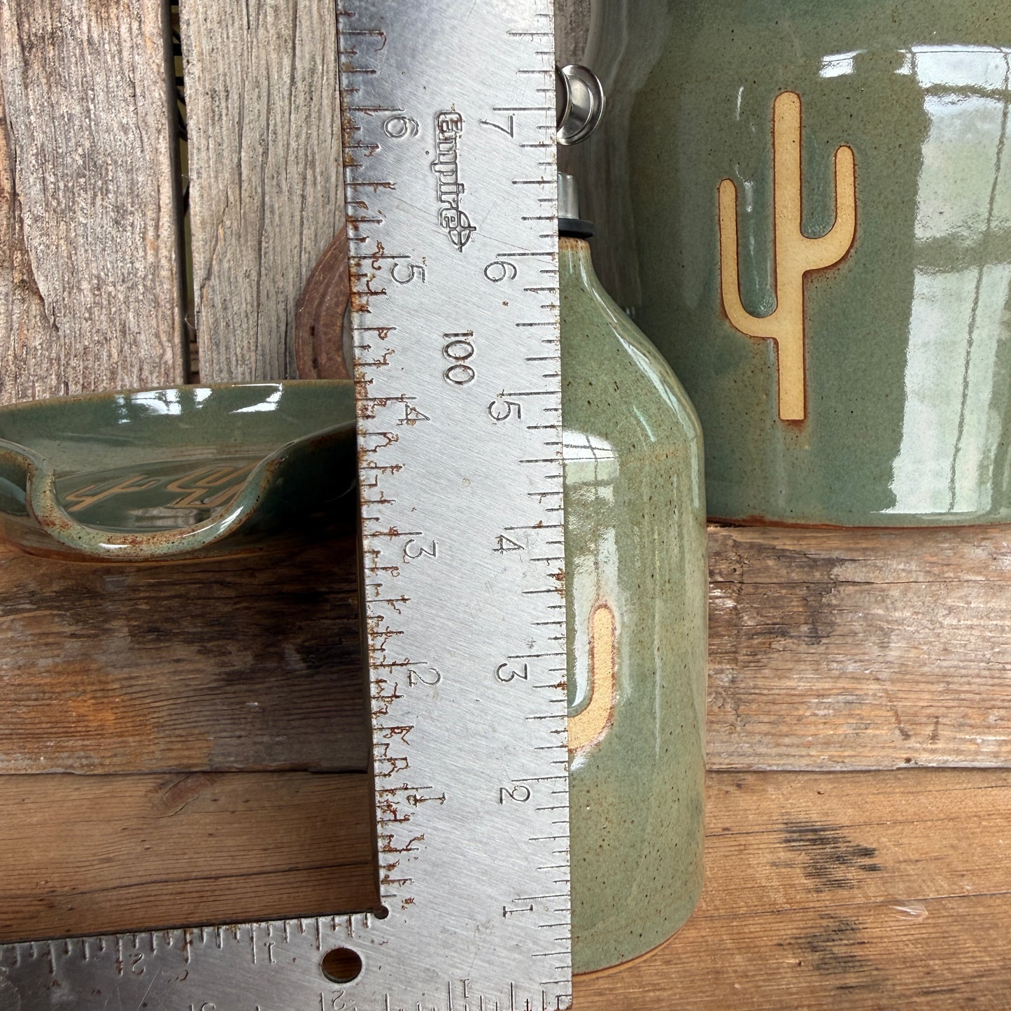 Kitchen Utensil Crock, spoon rest and Oil Bottle - Cactus Sagebrush