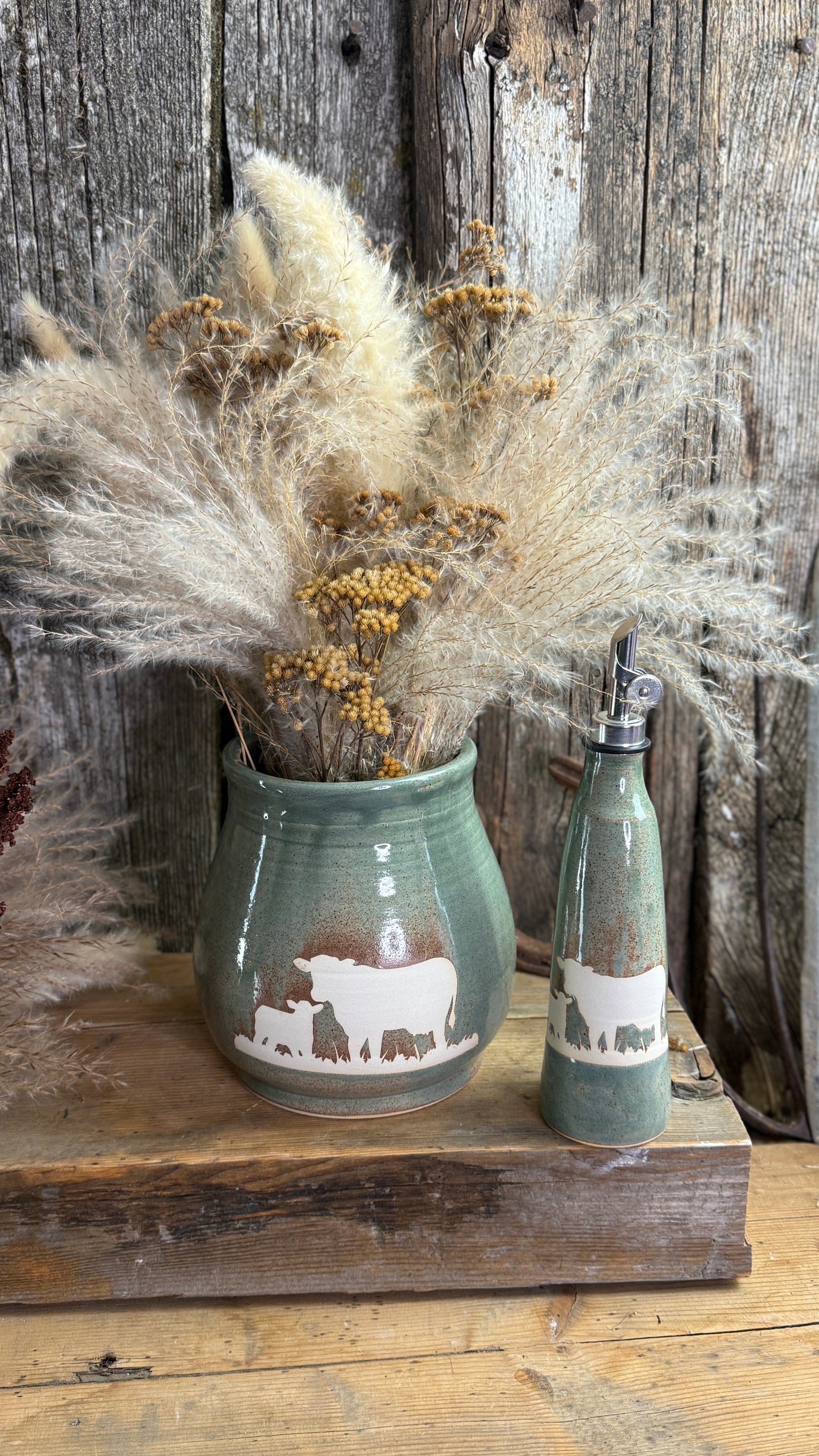 Kitchen Utensil Crock and oil bottle  -