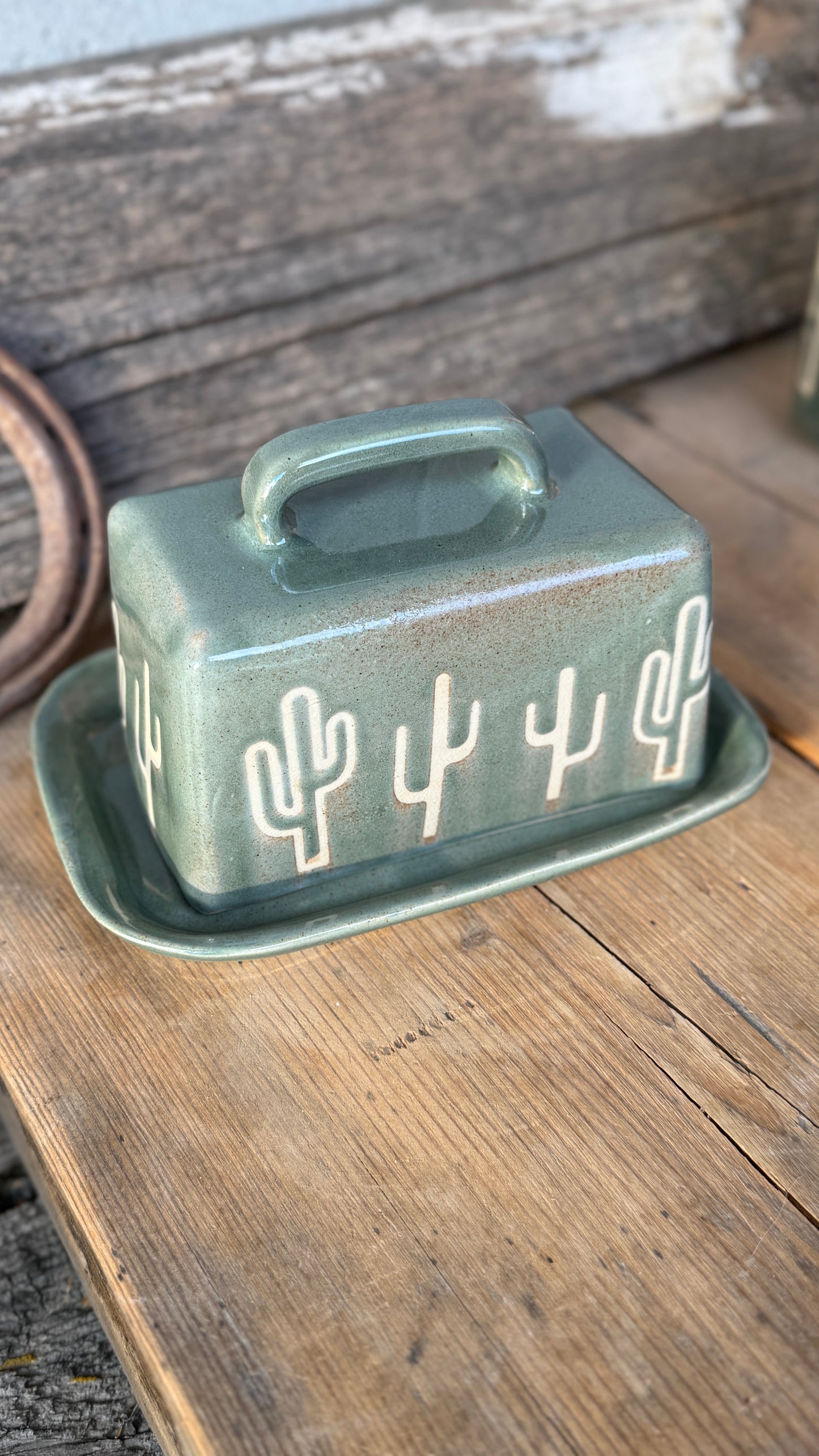 Set- Cactus Butter dish, spoon rest and oil bottle