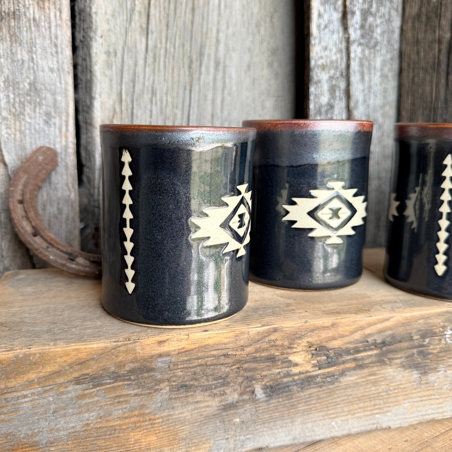 Cup Set of 4 - southwestern copper and gun medal