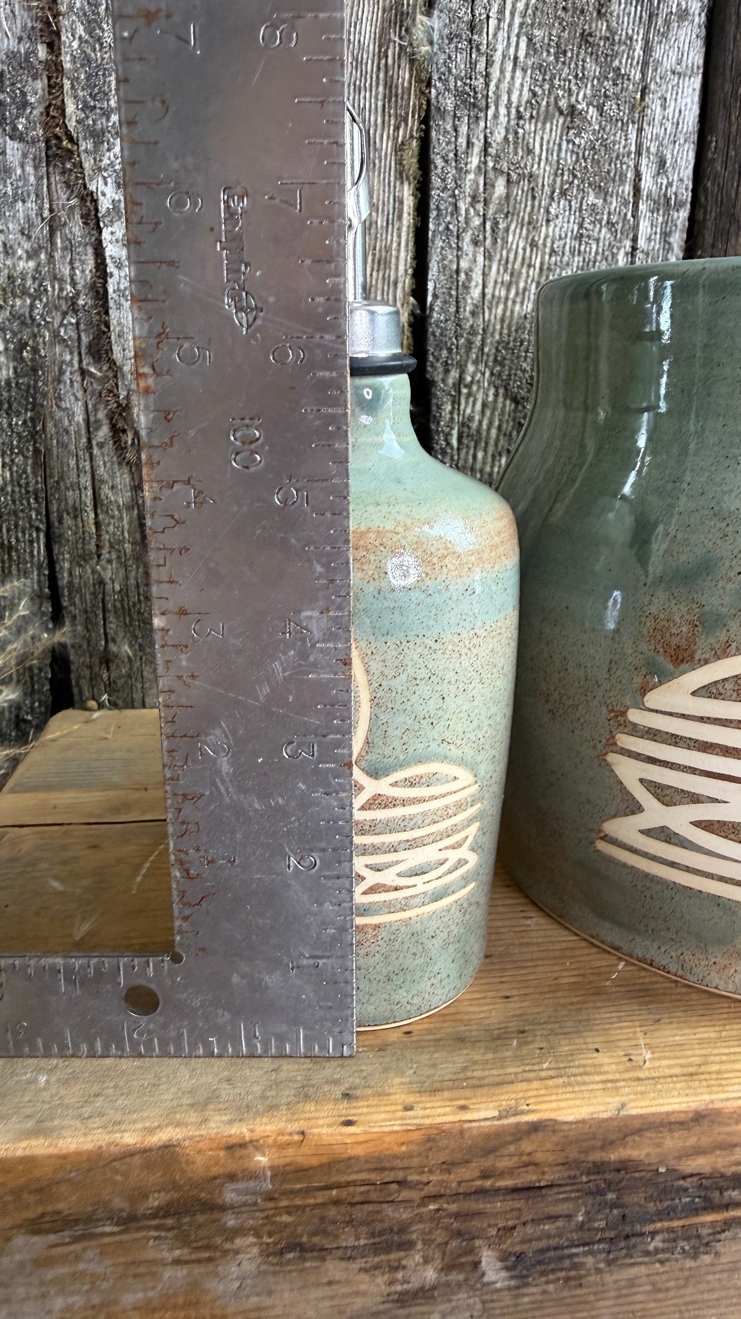 Kitchen Utensil Crock and oil bottle  - Bootstitch Sagebrush