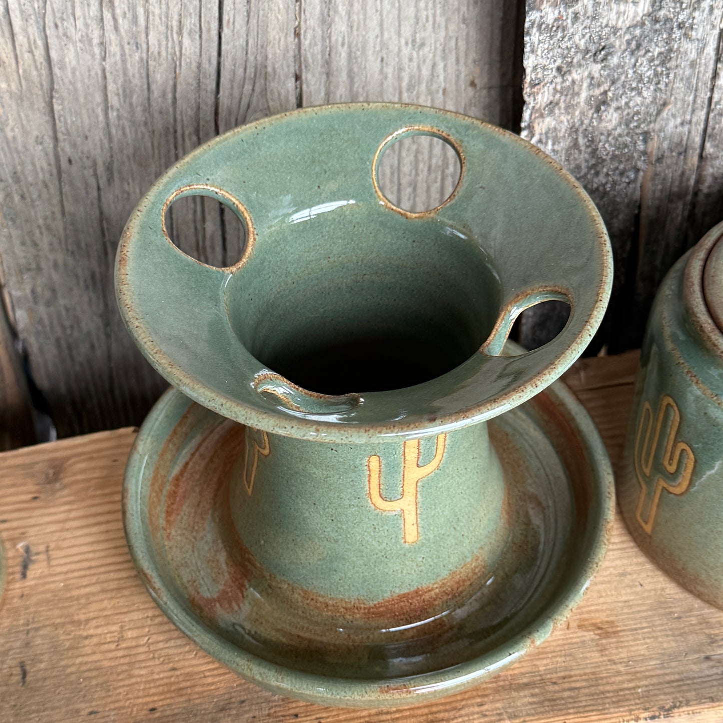 Bathroom Set of 3 - Soap Bottle, canister, and toothbrush holder - Sagebrush Cactus