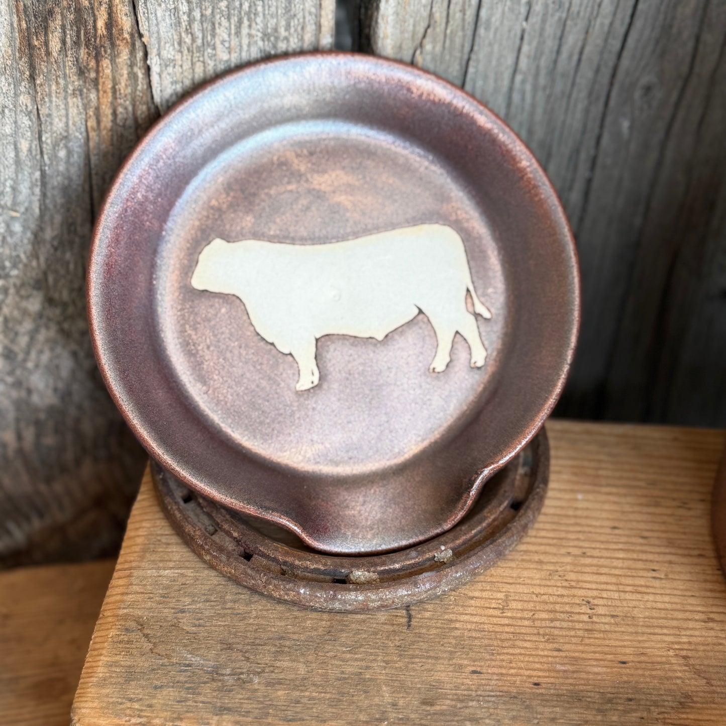 Kitchen Utensil Crock, spoon rest and Oil Bottle - Copper Cattle