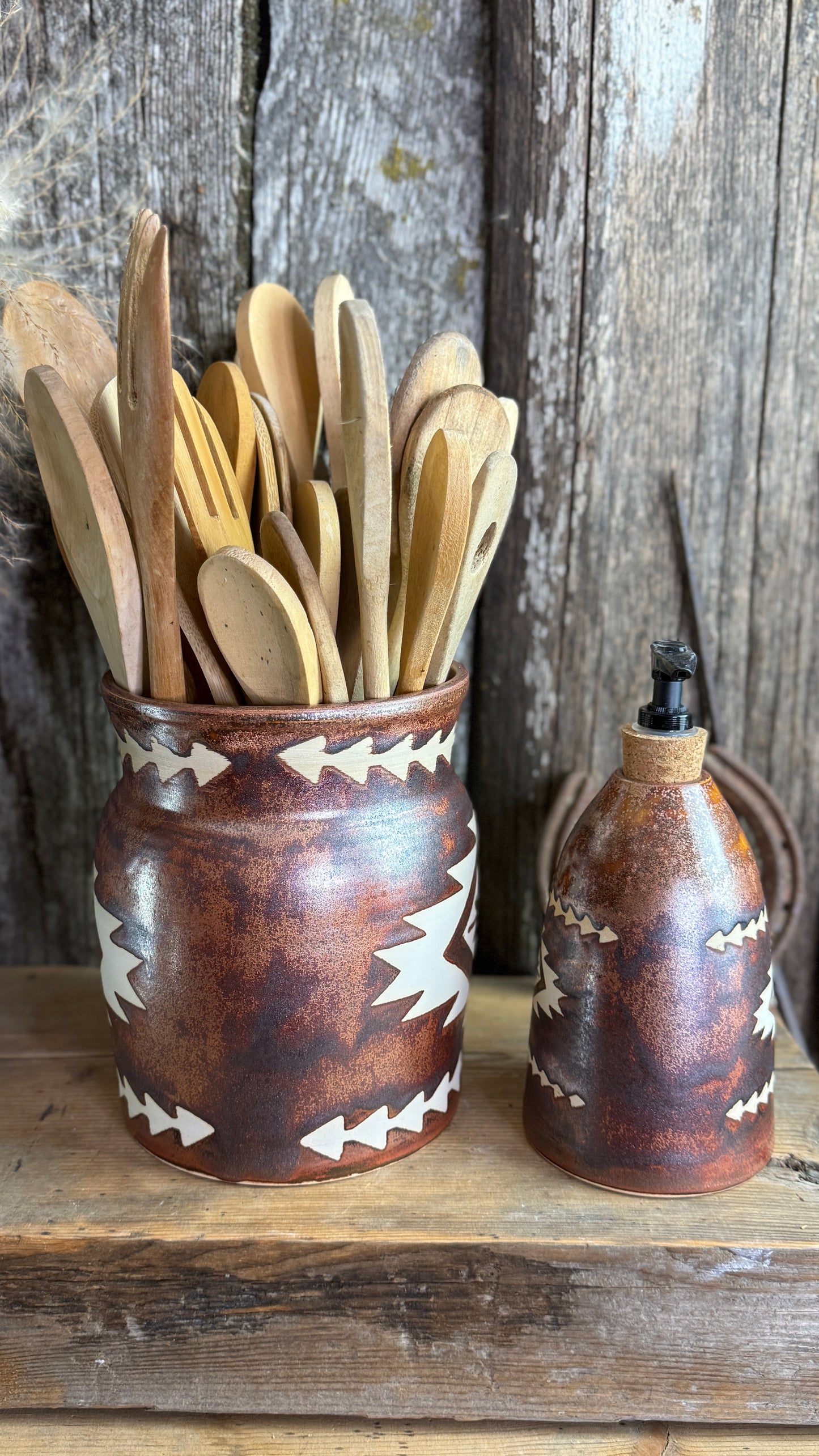 Kitchen Utensil Crock and soap dispenser - Copper
