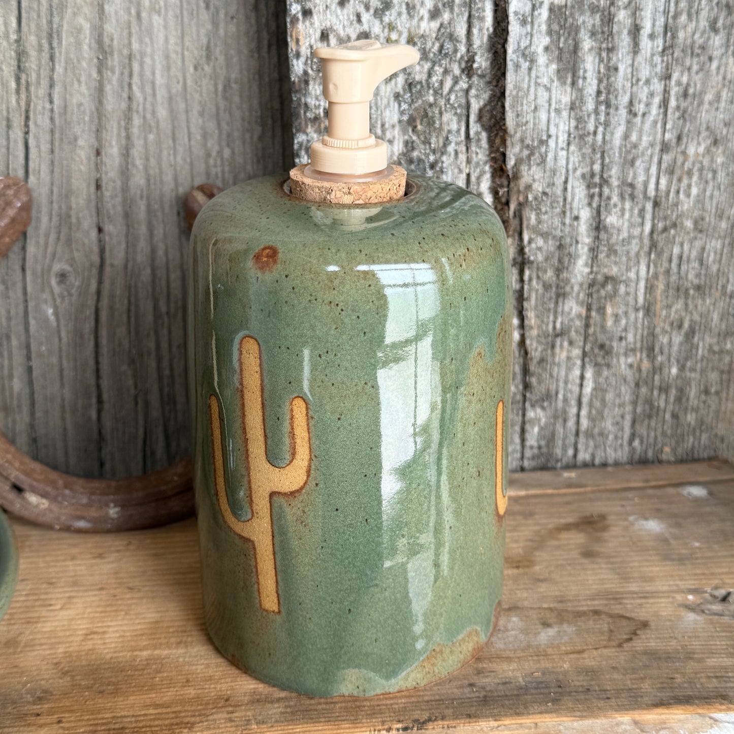 Bathroom Set of 2 - Soap Bottle, toothbrush holder - Cactus Sagebrush
