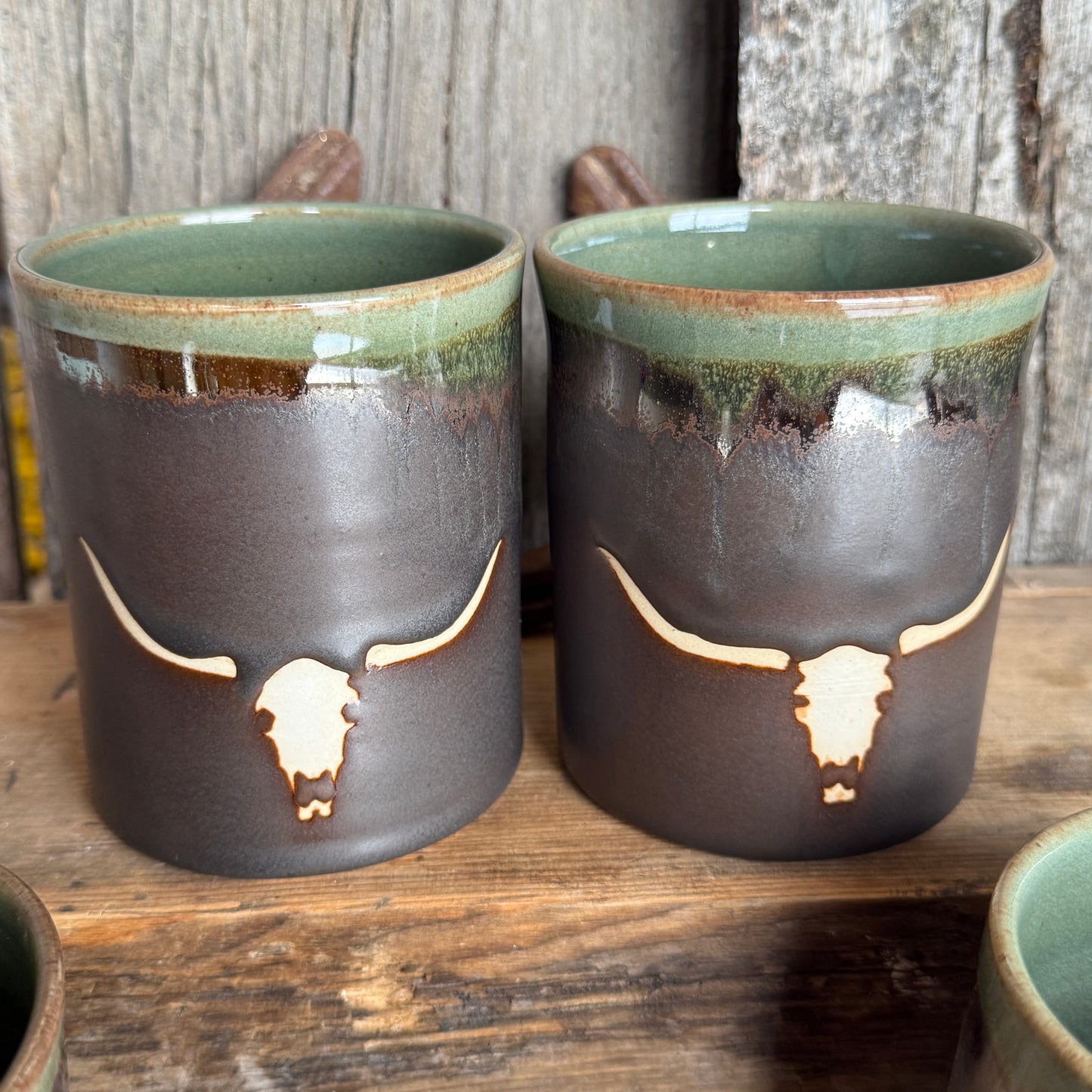 Cup Set of 4 - Longhorn Leather and Sagebrush