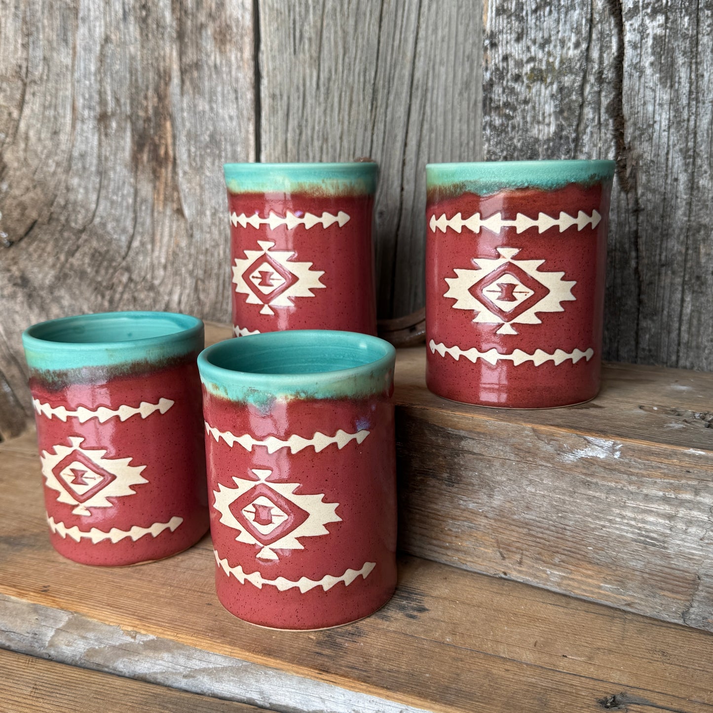 Cup Set of 4 - southwestern Turquoise and Tajin