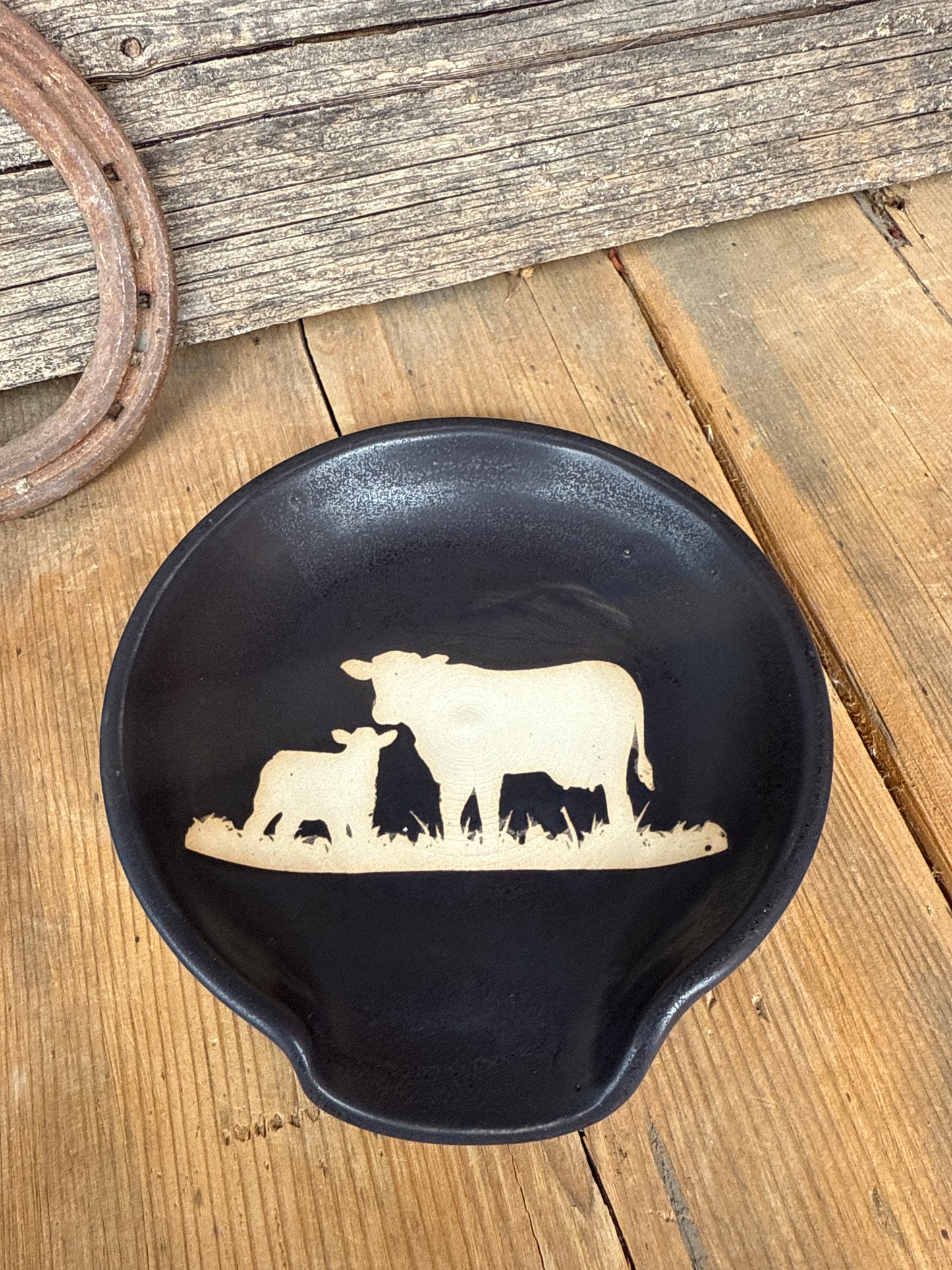 Butter Dish and Spoon Rest set- Black Cow Calf