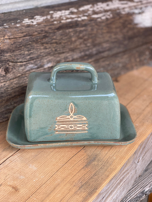 Butter Dish - Sagebrush  Boot Stitch
