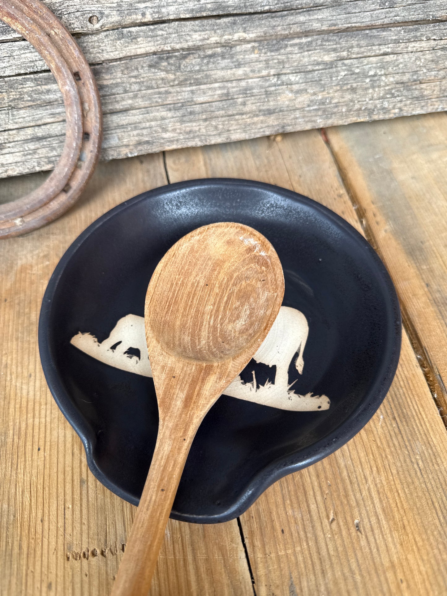 Butter Dish and Spoon Rest set- Black Cow Calf
