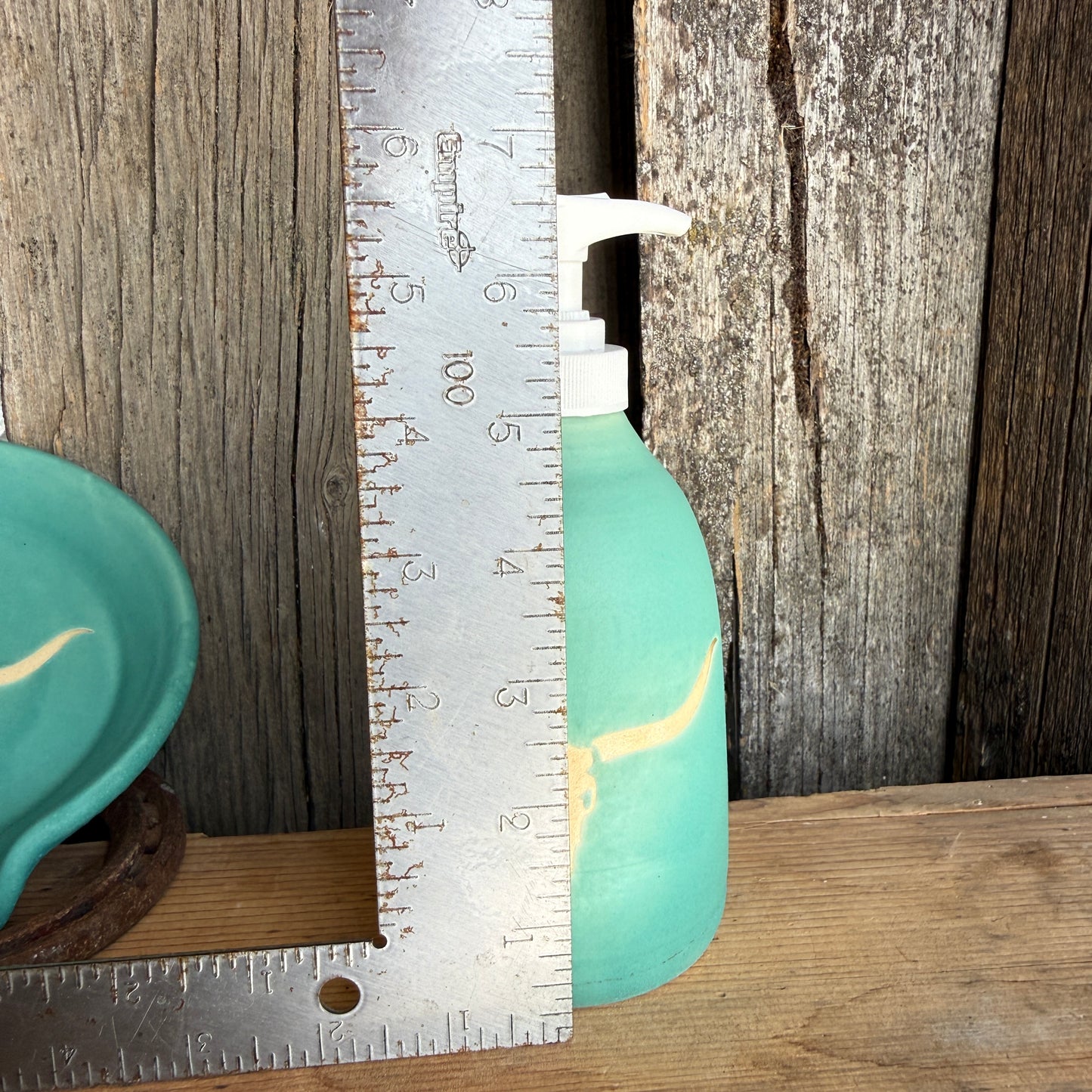 Soap dispenser and spoon rest -  longhorn skull in turquoise