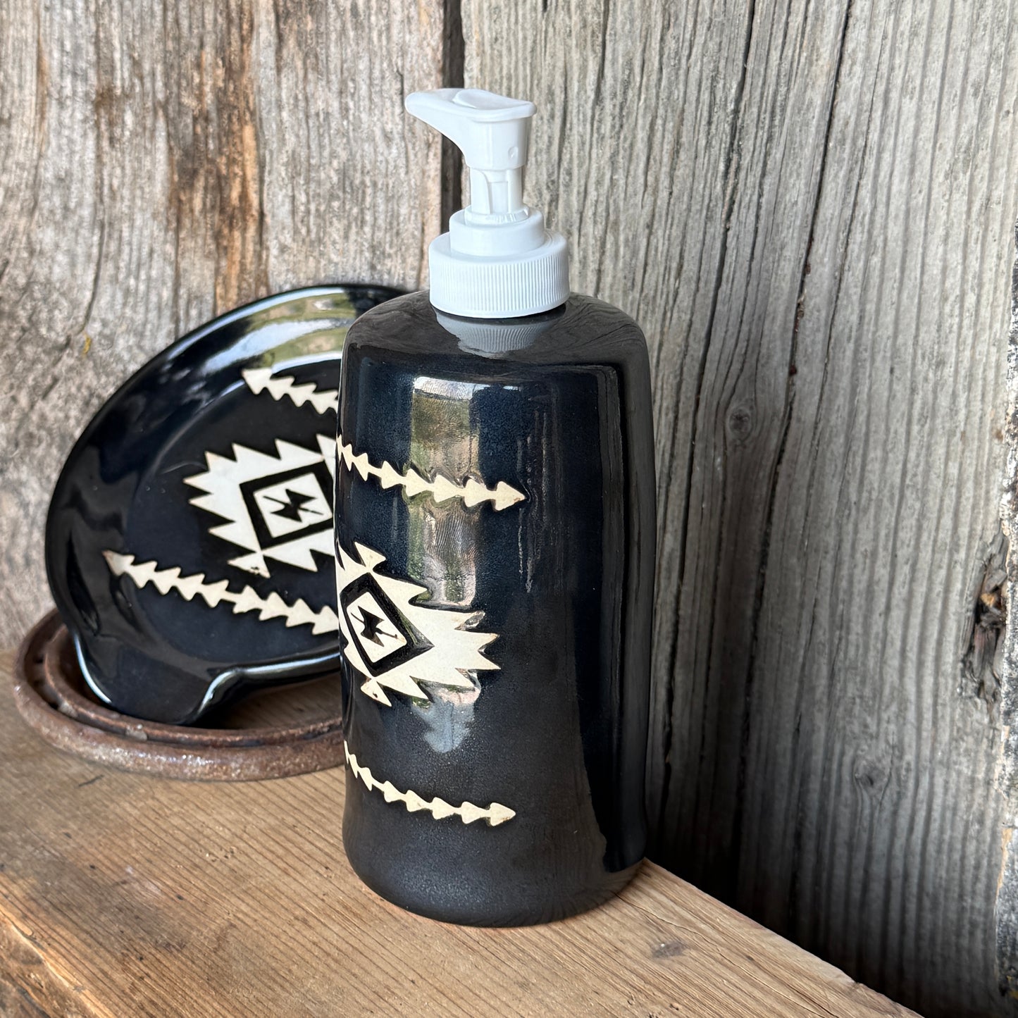 Kitchen Utensil Crock, spoon rest and soap dispenser- gunmetal southwestern