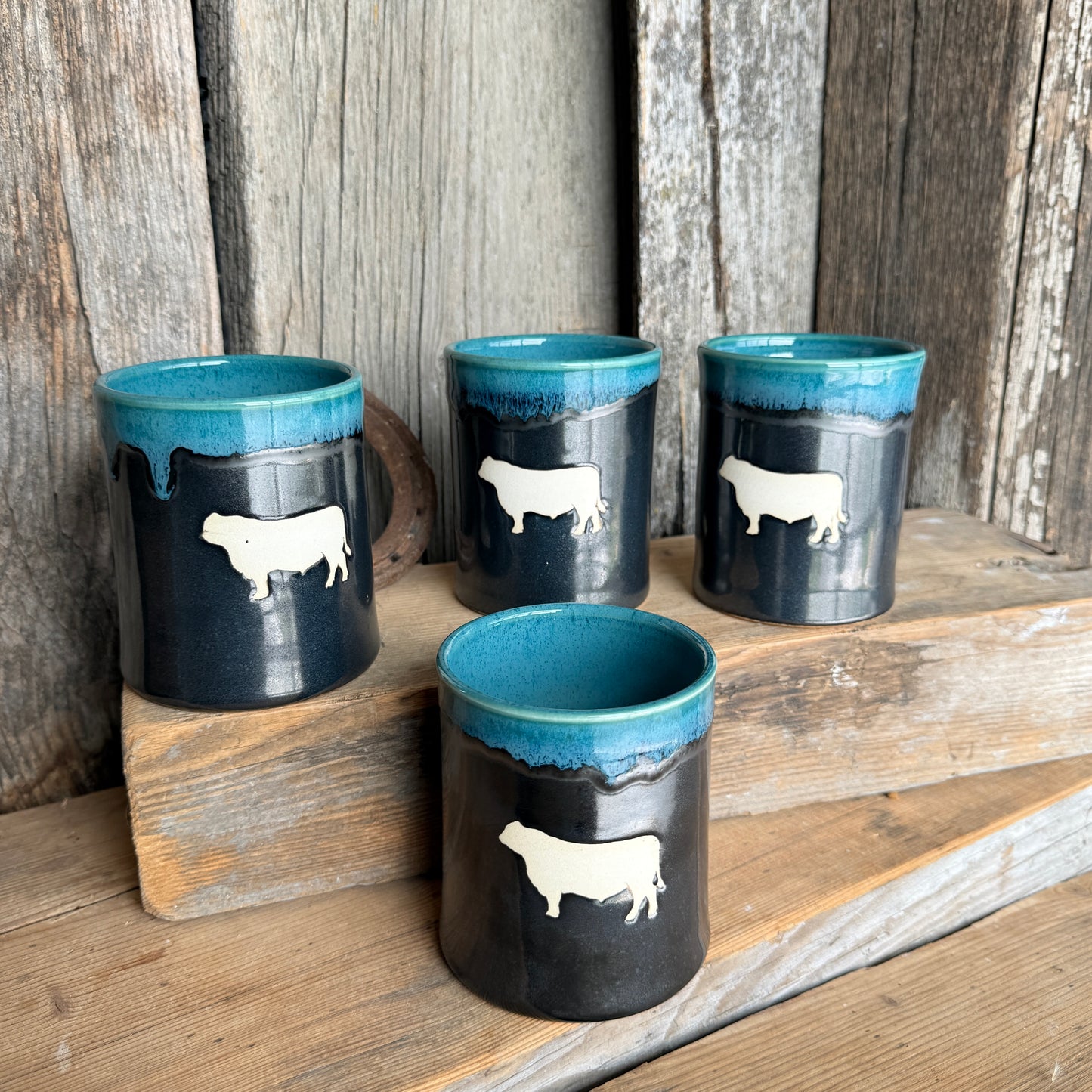 Cup Set of 4 - Cattle Turquoise and Gunmetal