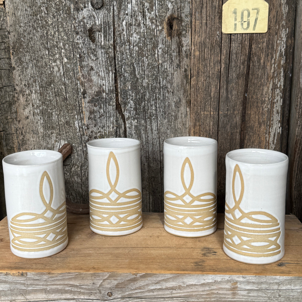 Cup Set of 4 - White Bootstitch