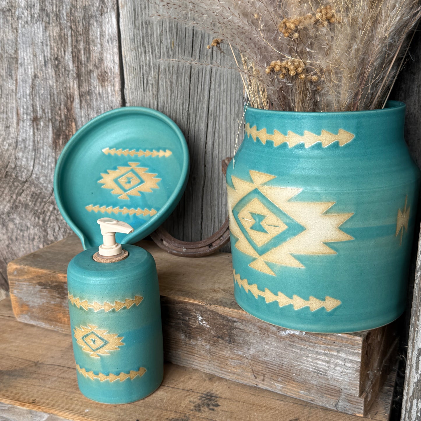 Kitchen Utensil Crock, spoon rest and soap dispenser Southwestern Turquoise