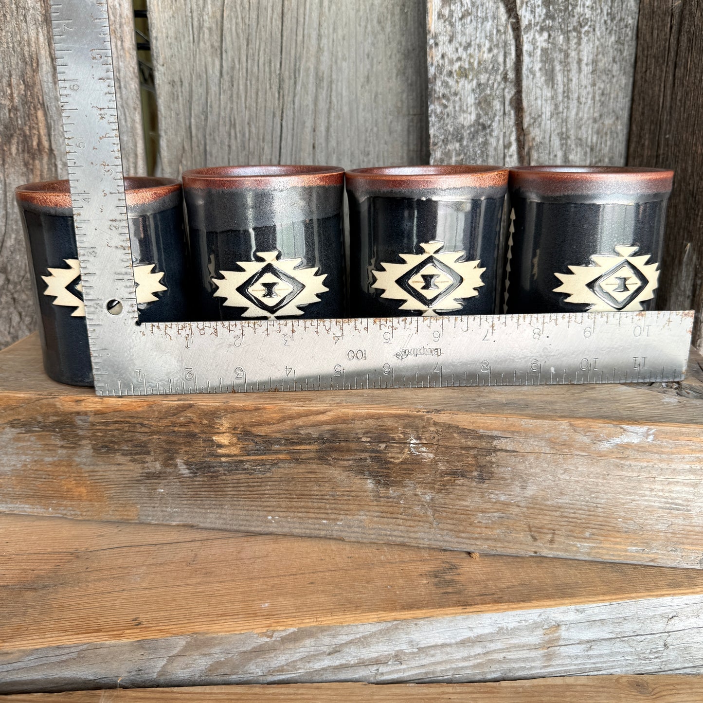Cup Set of 4 - southwestern copper and gun medal