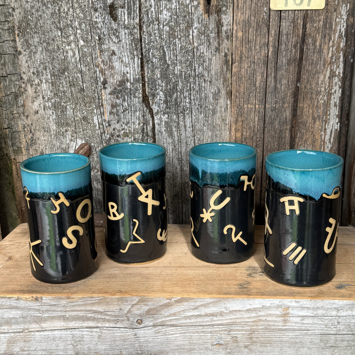 Cup Set of 4 - Kingman Turquoise and Gunmetal