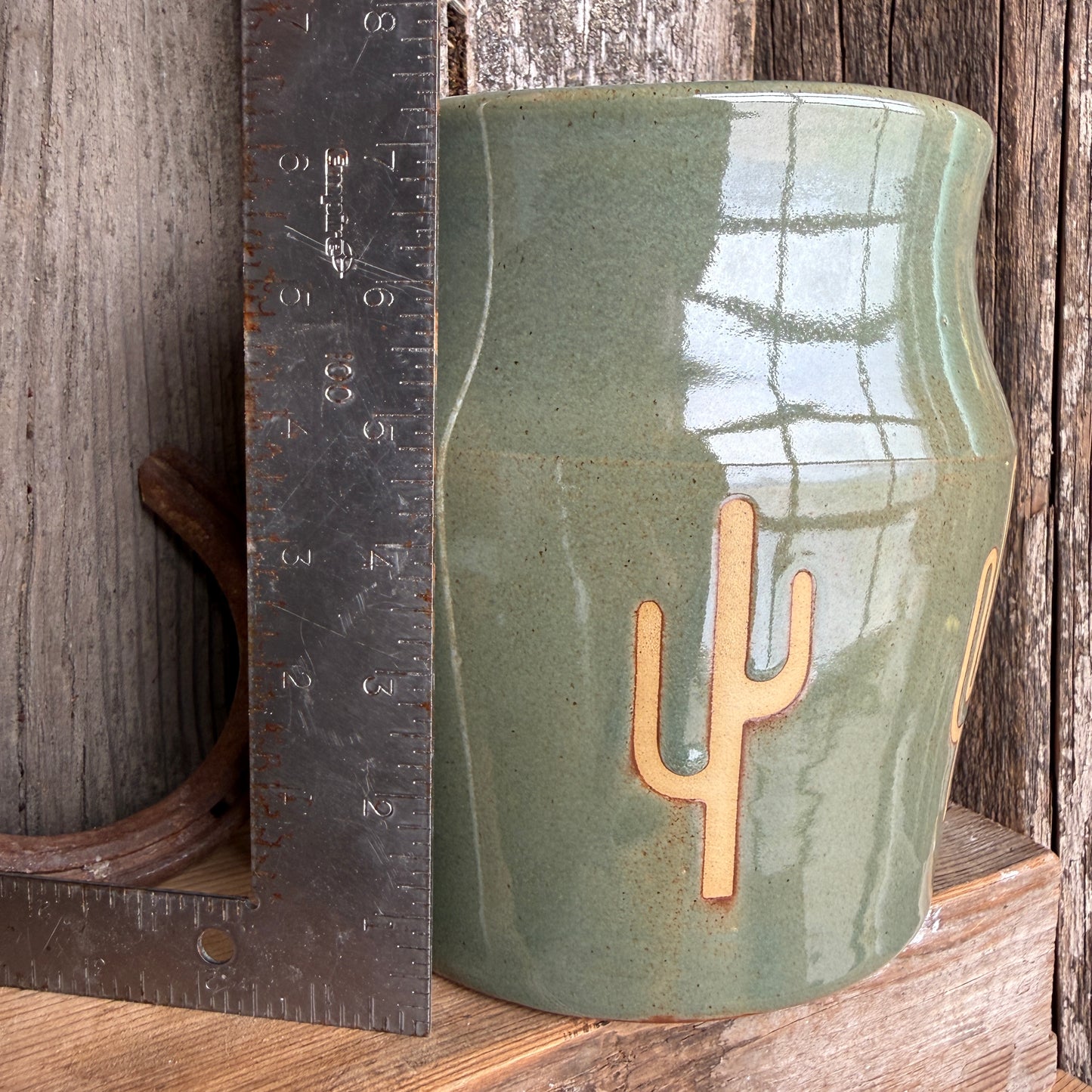 Kitchen Utensil Crock, spoon rest and Oil Bottle - Cactus Sagebrush
