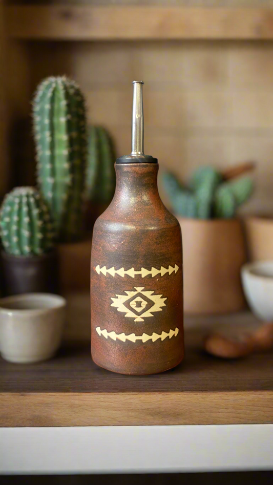 Southwestern Blackened Copper Oil Bottle