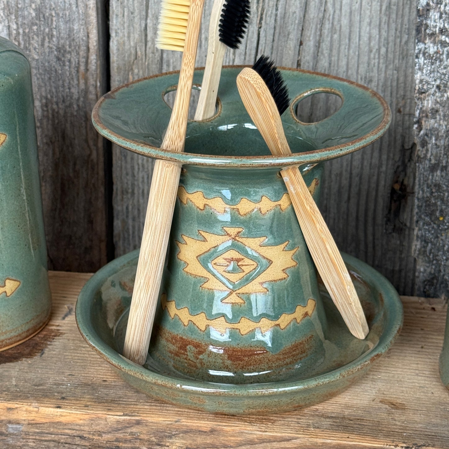 Bathroom Set of 3 - Soap Bottle, canister, and toothbrush holder - Southwestern Sagebrush