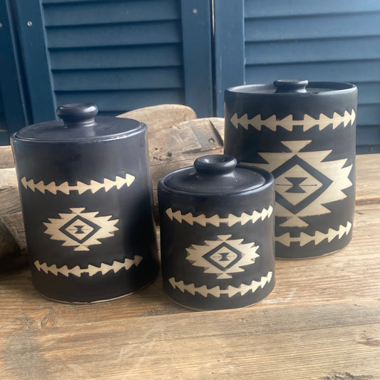 Canister set of 3. Rustic stovepipe black