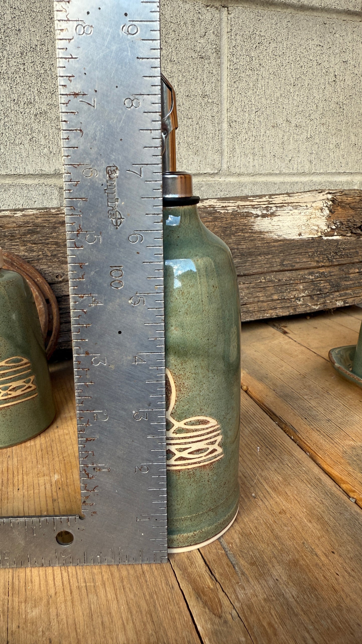 Set- Bootstitch Butter dish, soap dispenser and oil bottle