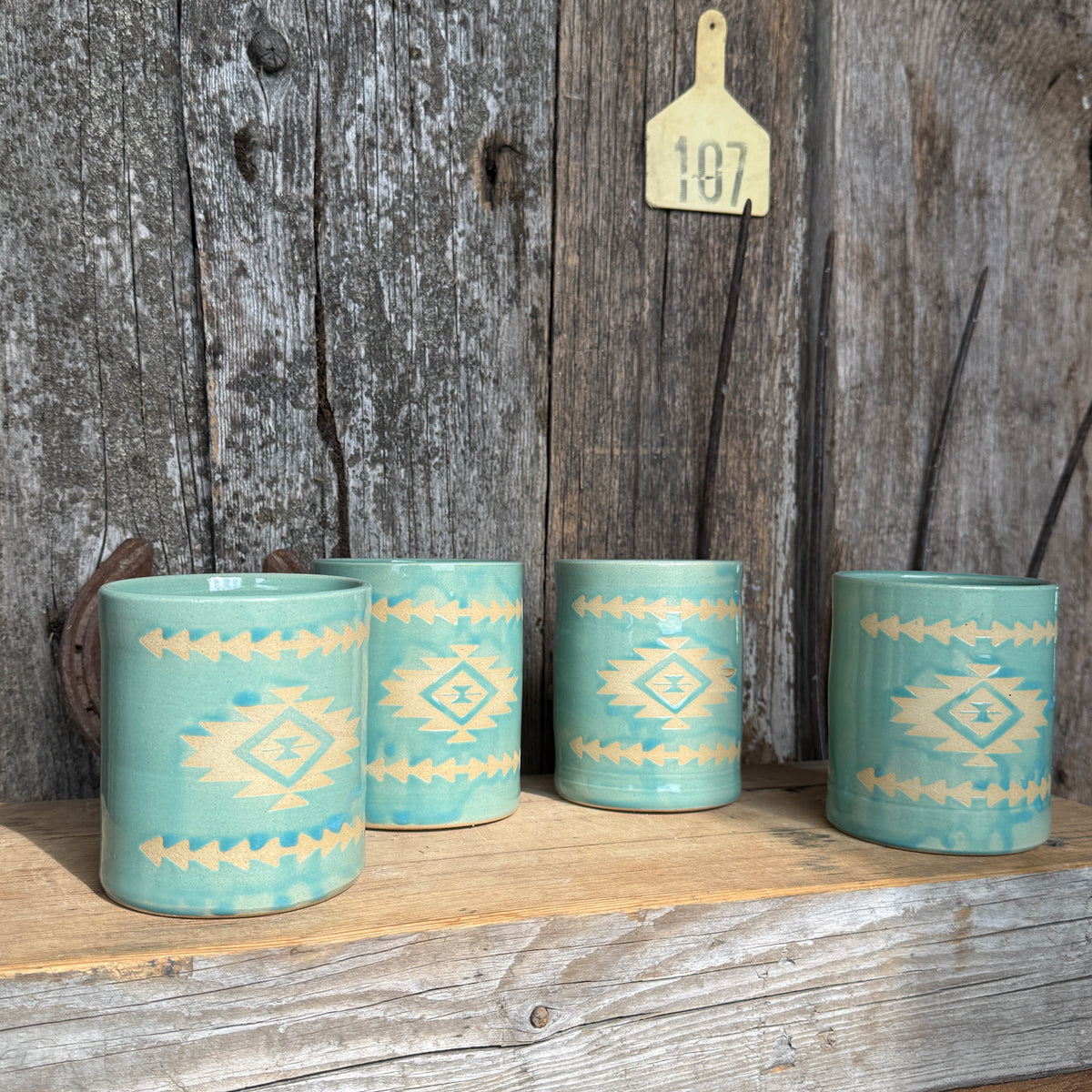 Cup Set of 4 - Tiffany Turquoise Southwestern