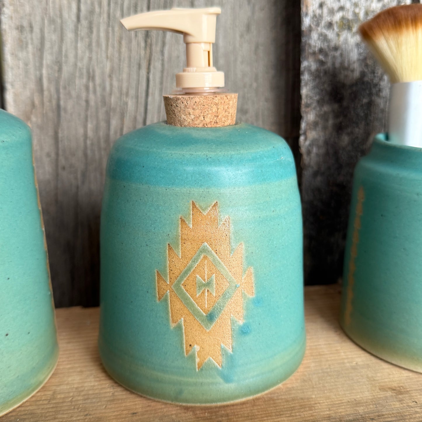 Bathroom Set of 3 - Soap Bottle, canister, and electic toothbrush holder - Southwestern Turquoise