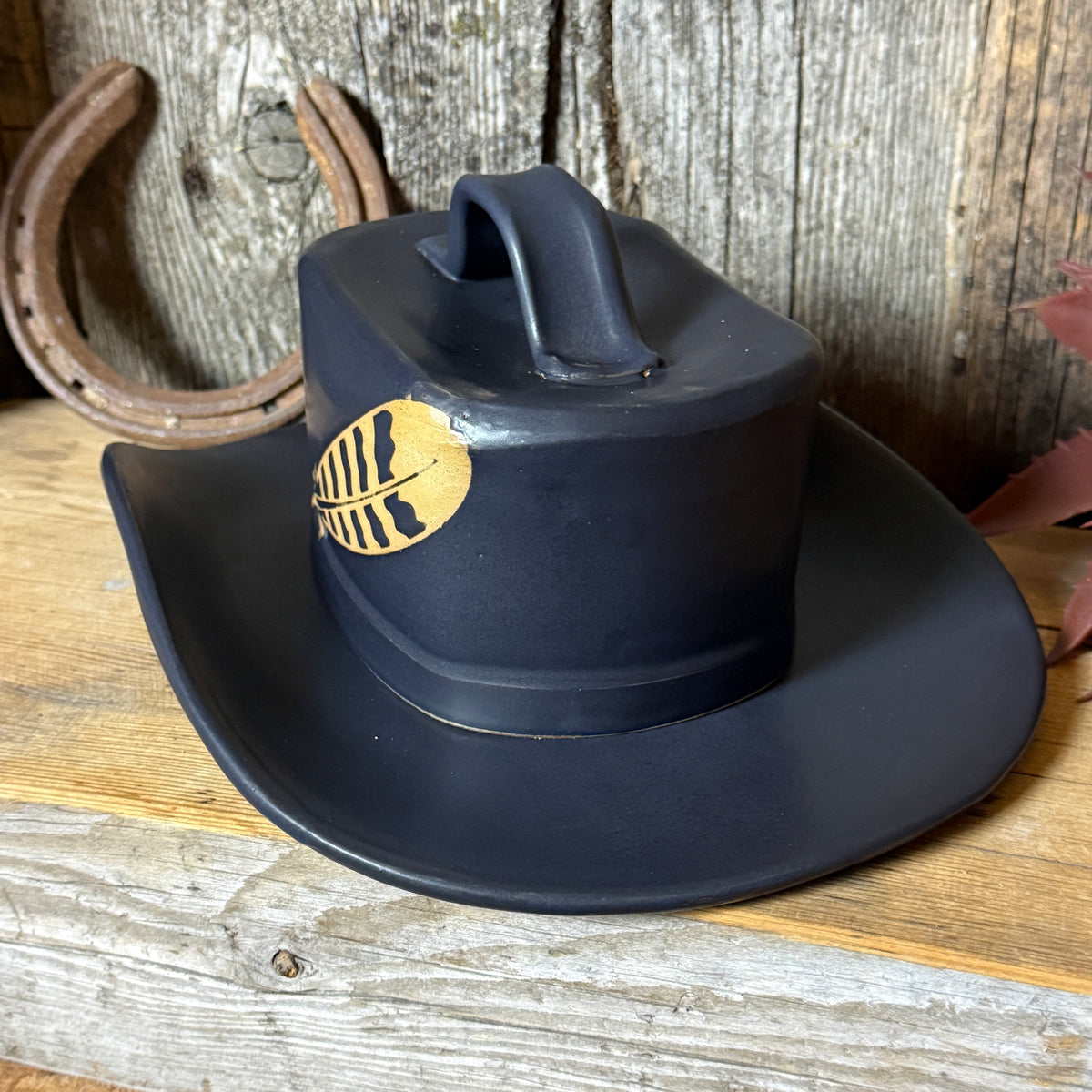 Cowboy Hat Butter Dish Eagle Feather