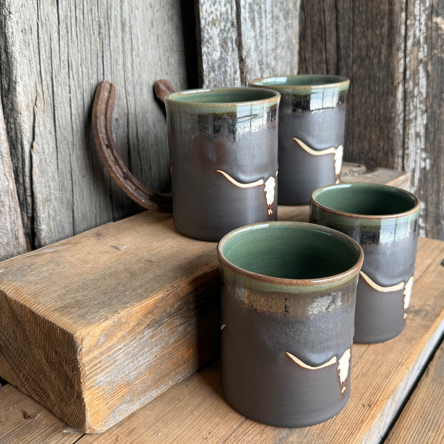 Cup Set of 4 - Longhorn Leather and Sagebrush