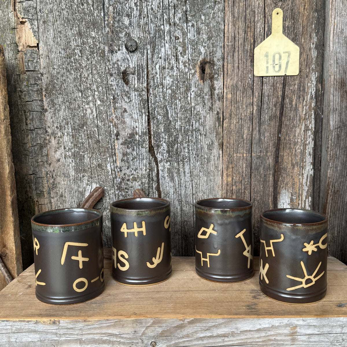 Cup Set of 4 - Leather Branded