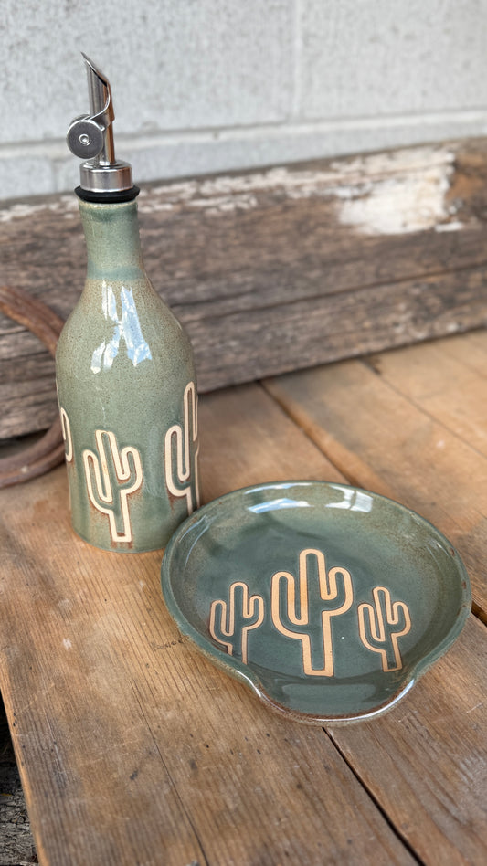 Set- Cactus Oil Bottle and spoon rest