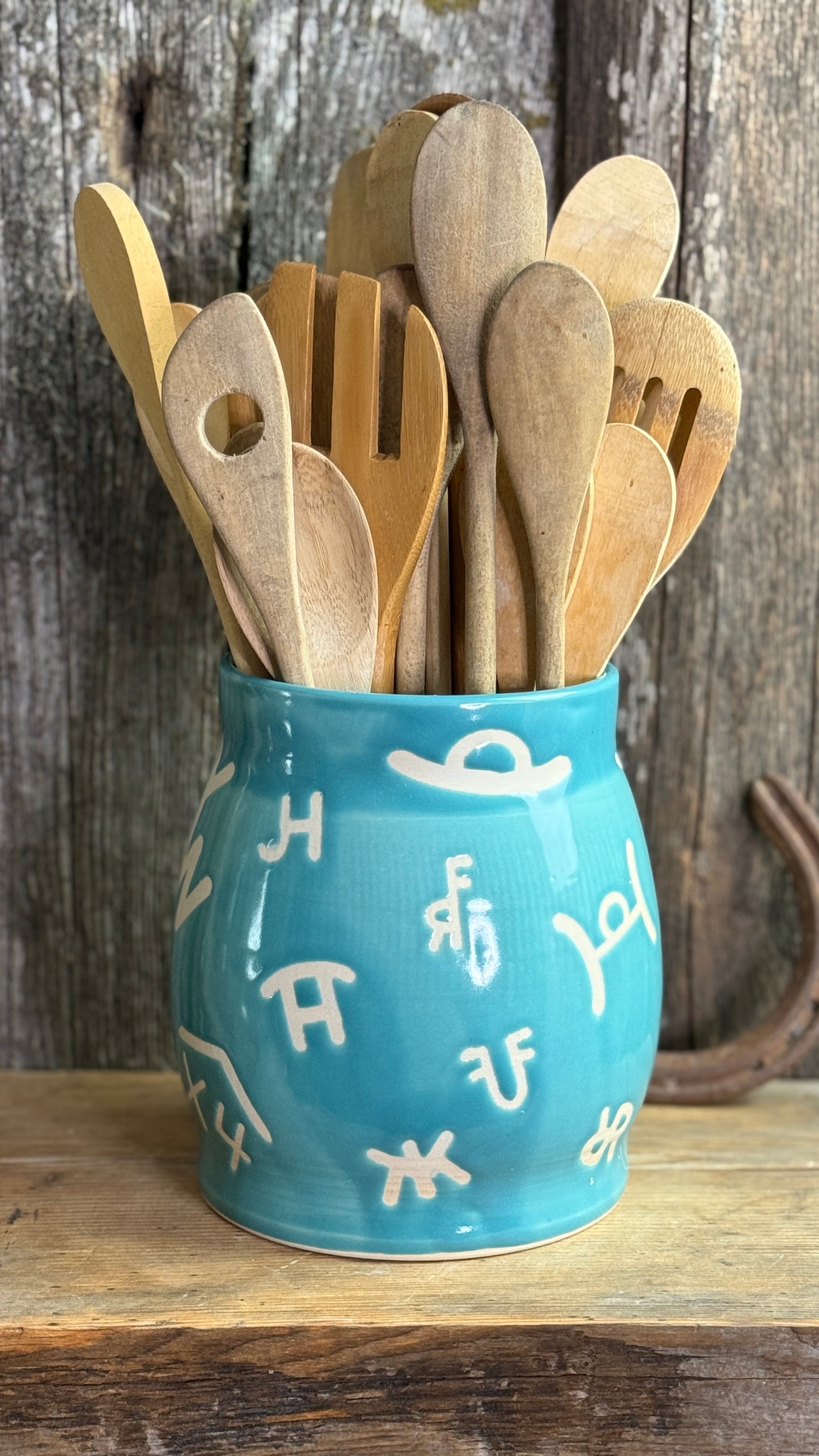 Kitchen Utensil Crock and oil bottle  dispenser - Tiffany Turquoise