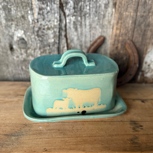 Butter Dish Tiffany Turquoise Cattle