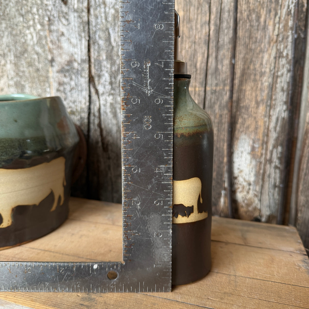 Kitchen Utensil Crock,and Oil Bottle - Leather/ Sagebrush Cattle