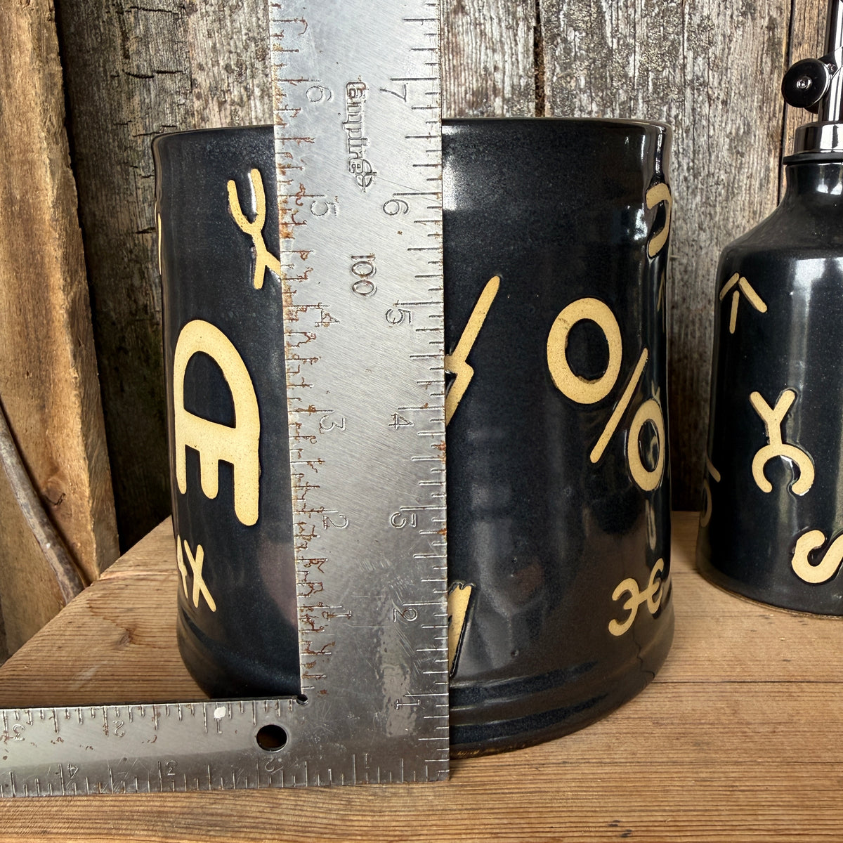 Kitchen Utensil Crock, spoon rest and oil bottle- Gunmetal Branded
